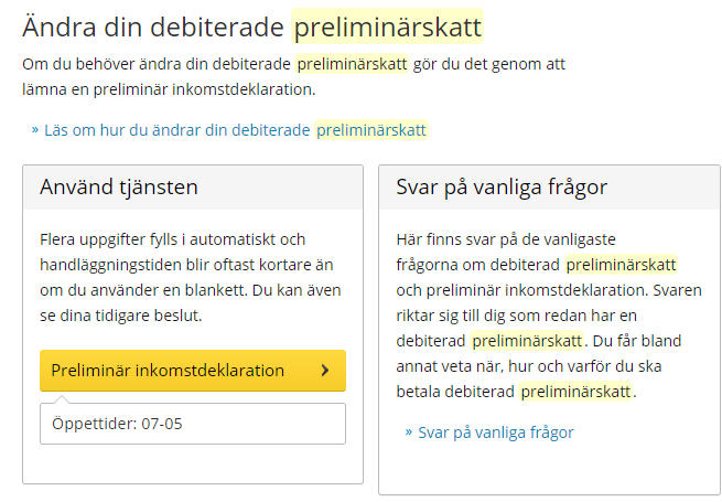 Steg 2 – Klicka på Preliminär inkomstdeklaration