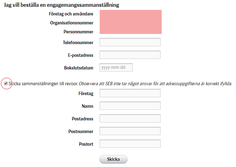 SEB – Fyll i adress till revisorn