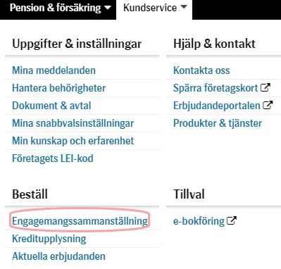 SEB – Beställ engagemangssammanställning