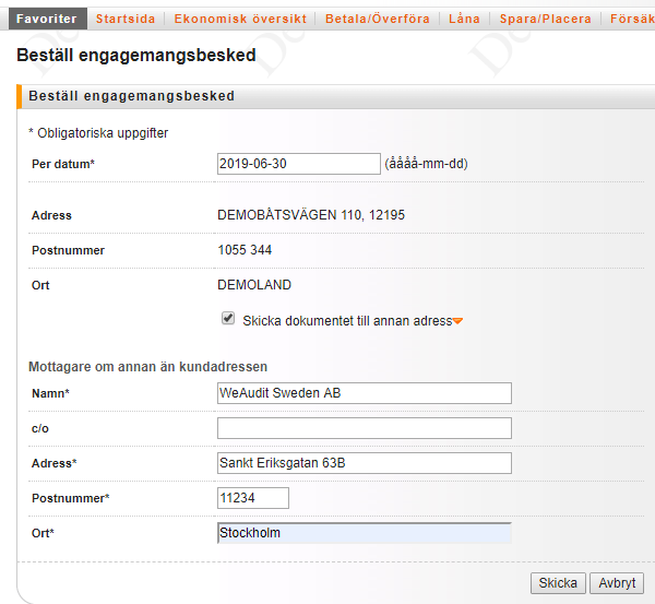 Swedbank – Beställ engagemangsbesked