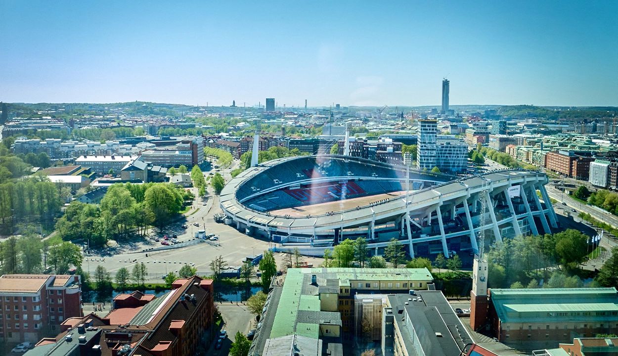 Utsikt över Ullevi och centrala Göteborg från WeAudits kontor på våning 21