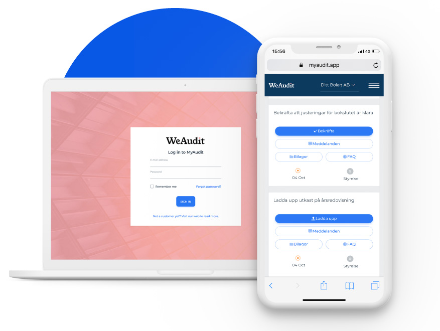 MyAudit kundportal visad på både dator och mobil